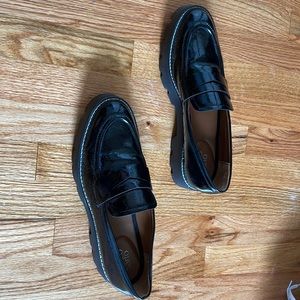 Black faux paten leather